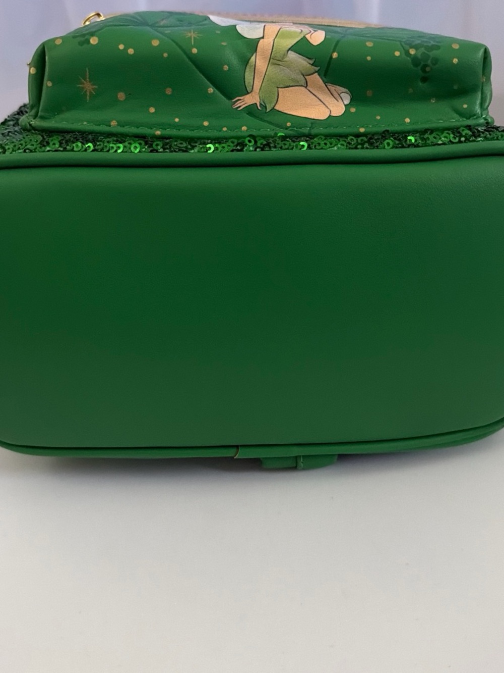 Loungefly Green Sequin Tinker Bell Mini Backpack with Gold Accents - Picture 2 of 4